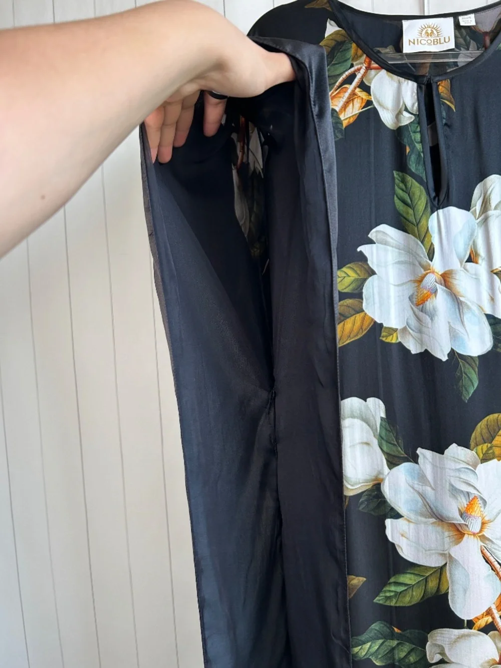 Nicoblu plus size 1X 2X 3X 4X Camellia belted kaftan maxi dress black 100% silk - Picture 4 of 14